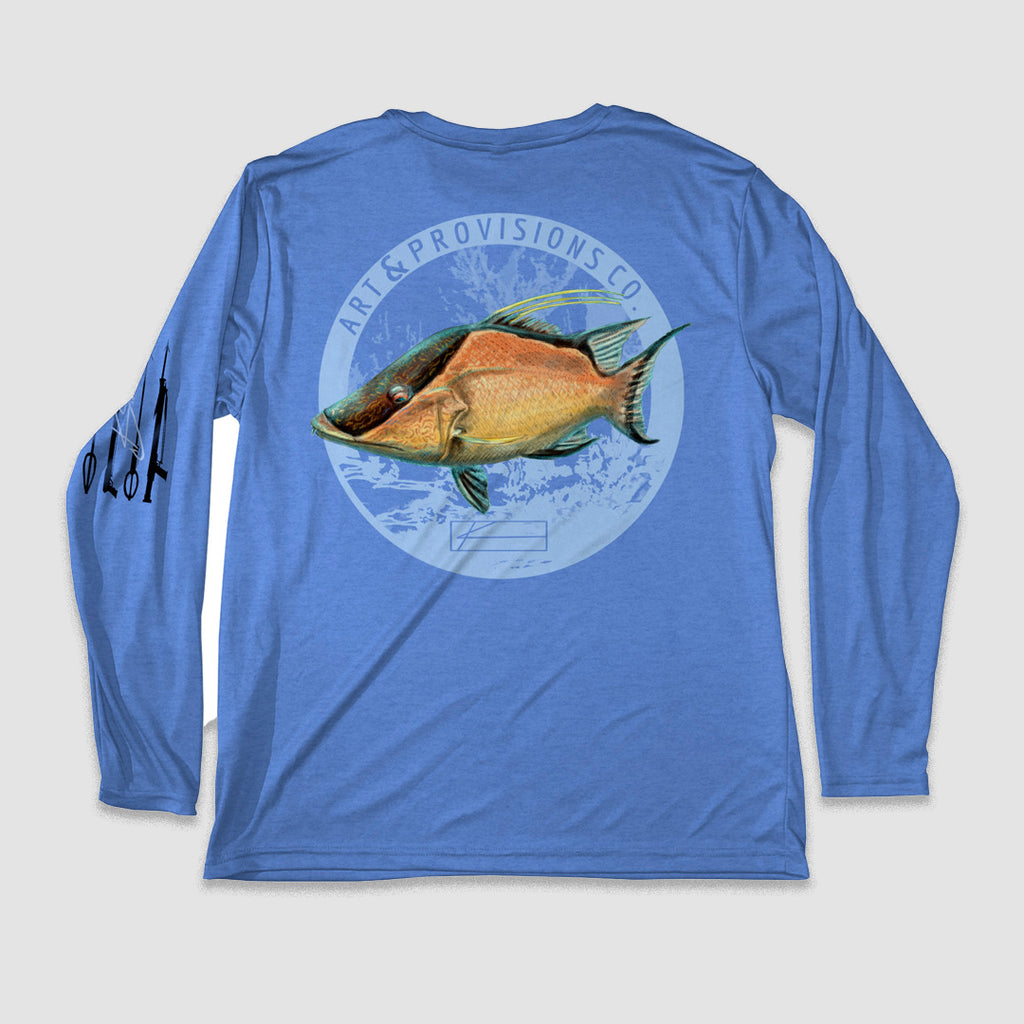 Hogfish Art and Provisions Longsleeve Performance Fishing Shirt - Columbia Blue