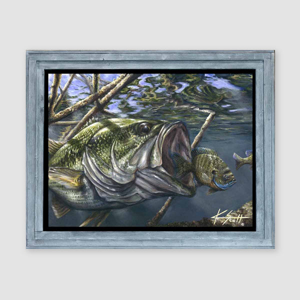 bass chasing lure painting Bass & Blue