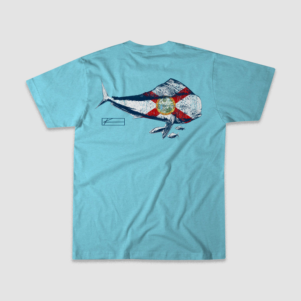 Mahi Flag Fishing T-Shirt - Light Blue Heather