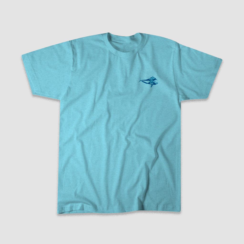 Mahi Flag Fishing T-Shirt - Light Blue Heather