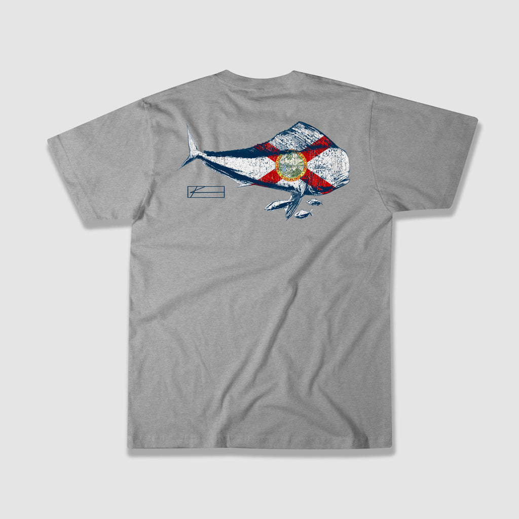 Mahi Flag Fishing T-Shirt - Dark Heather Gray